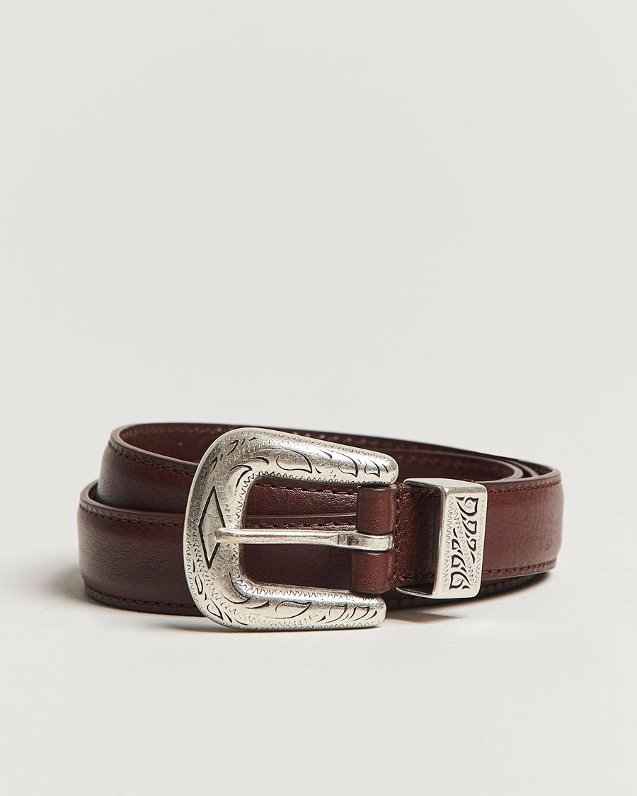 Uomini | Cinture | Anderson's | Grained Western Leather Belt 2,5 cm Brown