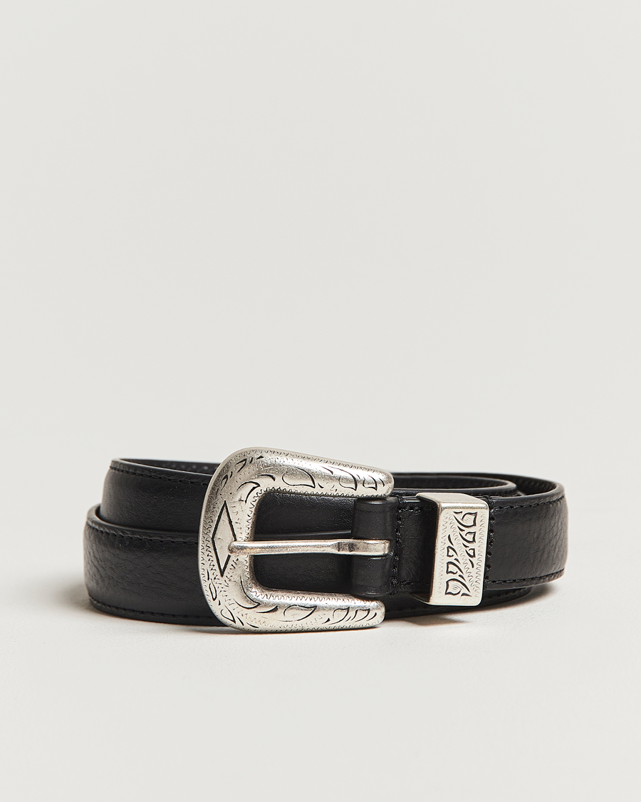 Uomini | Cinture | Anderson's | Grained Western Leather Belt 2,5 cm Black