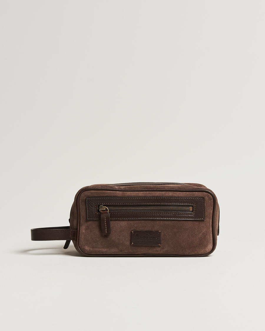 Uomini | Anderson's Suede Washbag Dark Brown | Anderson's | Suede Washbag Dark Brown