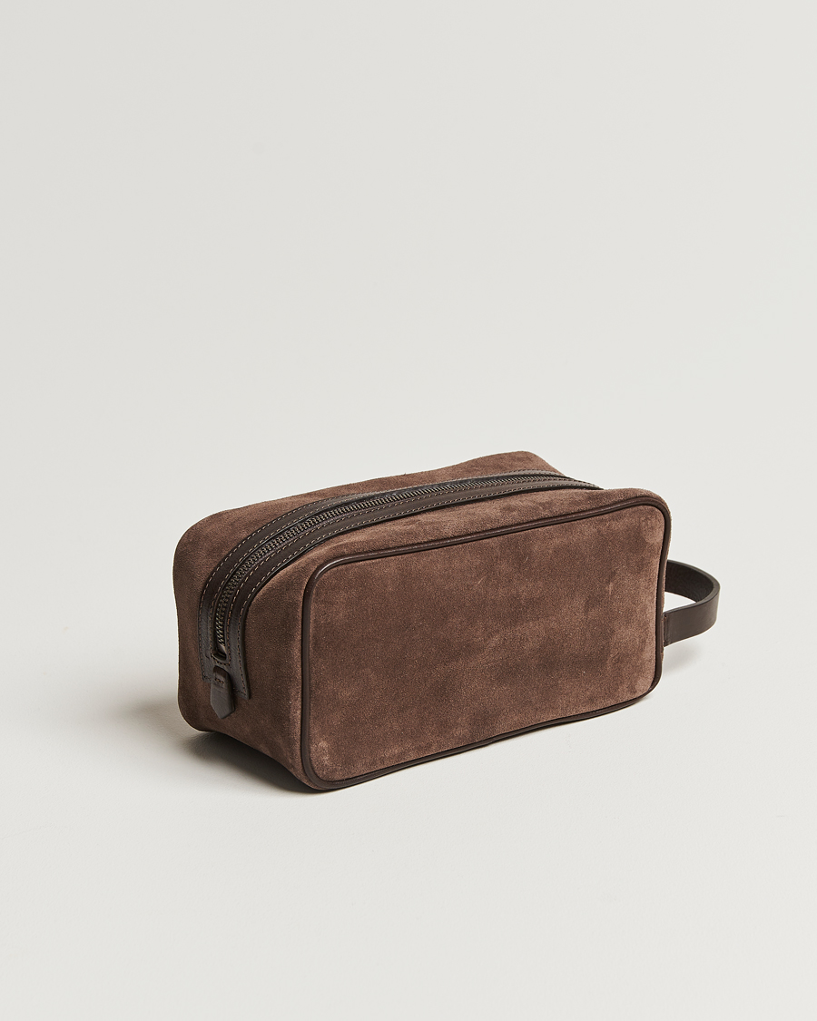Uomini | Anderson's Suede Washbag Dark Brown | Anderson's | Suede Washbag Dark Brown