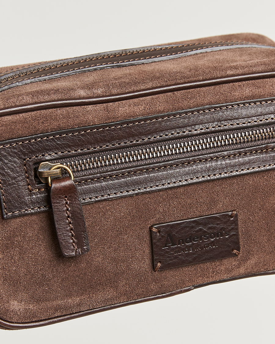 Uomini | Anderson's Suede Washbag Dark Brown | Anderson's | Suede Washbag Dark Brown