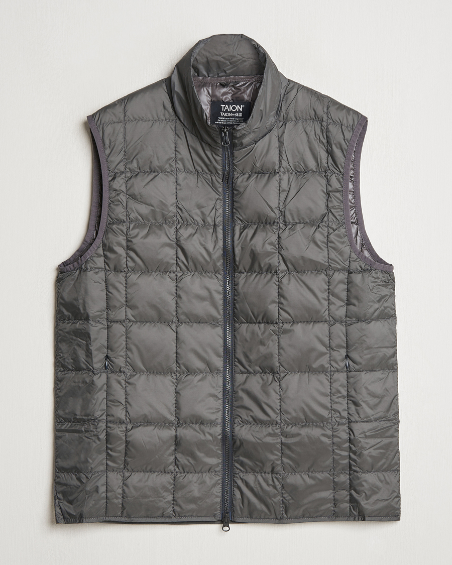 Uomini | Giacche | TAION | High Neck Full Zip Lightweight Down Vest Charcoal