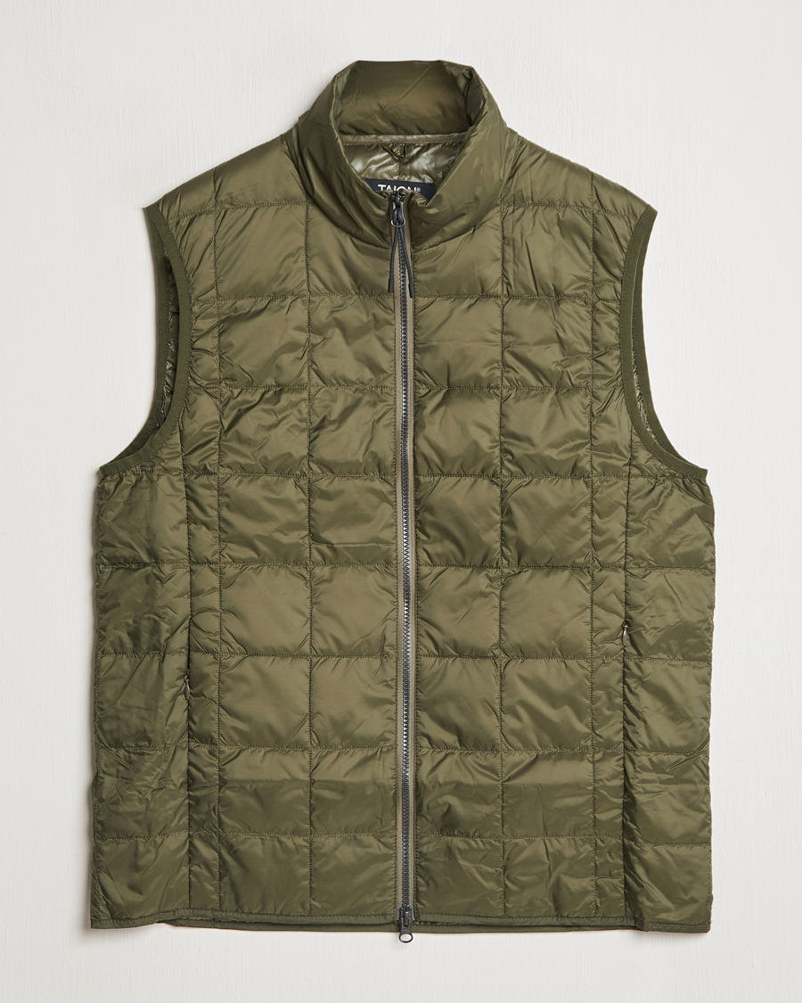 Uomini | Giacche | TAION | High Neck Full Zip Lightweight Down Vest Dark Olive