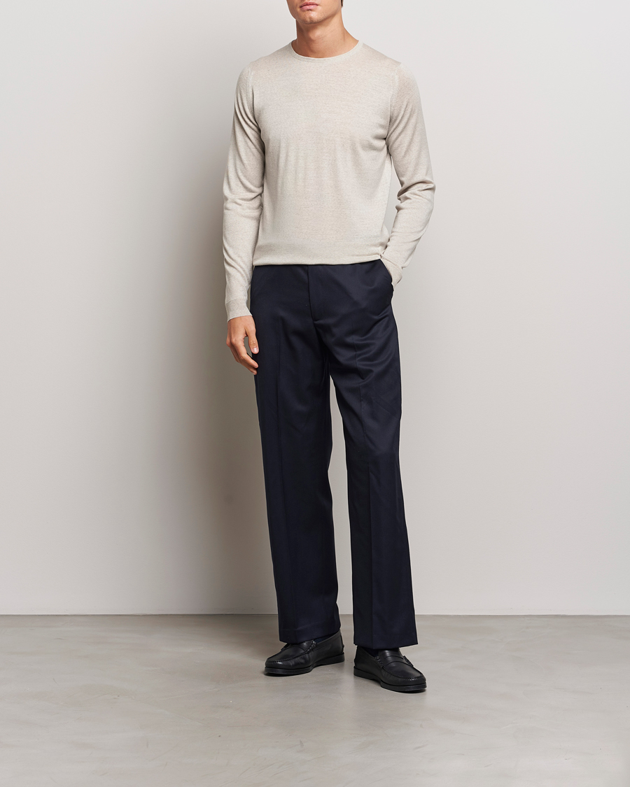 Uomini | Maglieria | John Smedley | Lundy Extra Fine Merino Crew Neck Grey Fleece