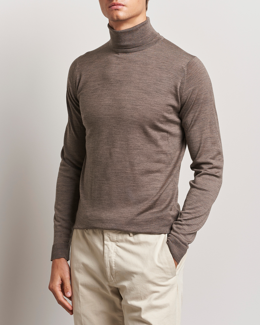 Uomini | Maglieria | John Smedley | Cherwell Extra Fine Merino Rollneck Mushroom Brown
