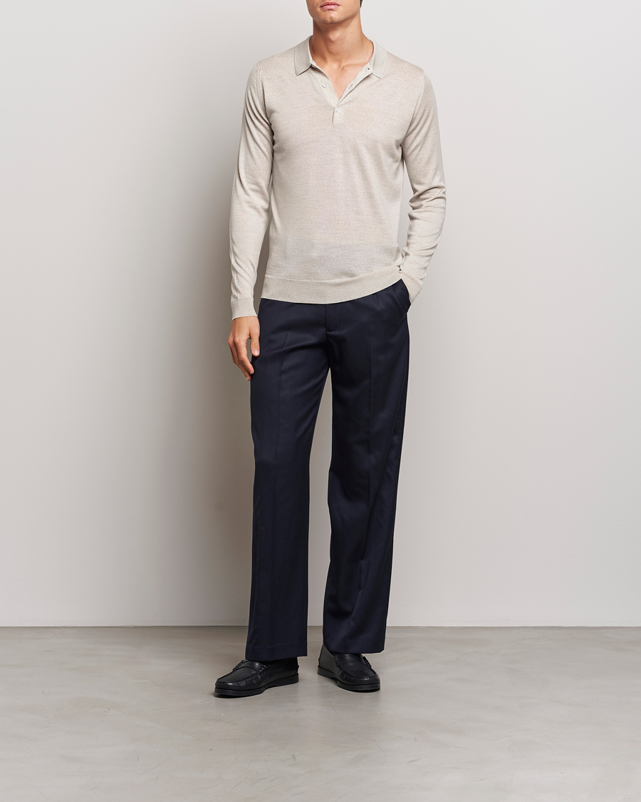 Uomini | Maglieria | John Smedley | Belper Extra Fine Merino Polo Pullover Grey Fleece