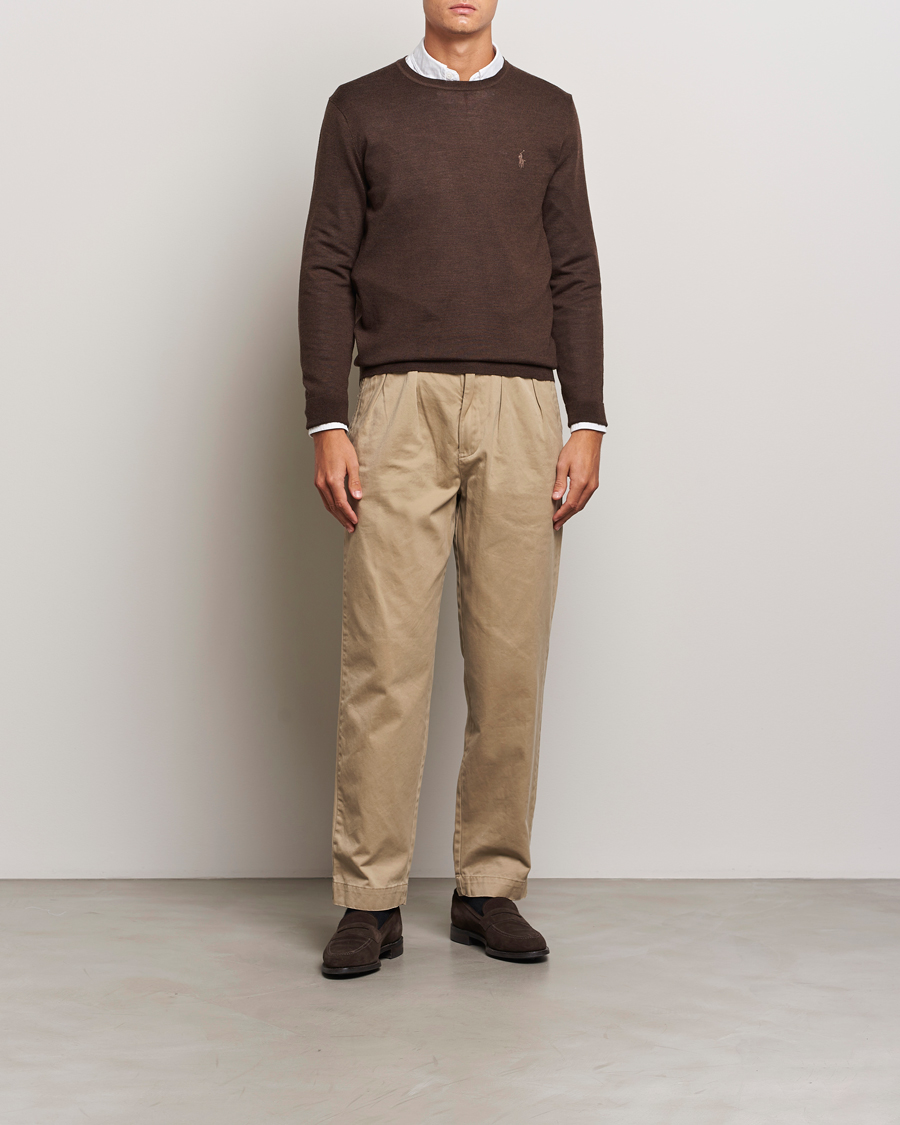 Uomini | Maglieria | Polo Ralph Lauren | Merino Crew Neck Pullover Cacao Brown Heather