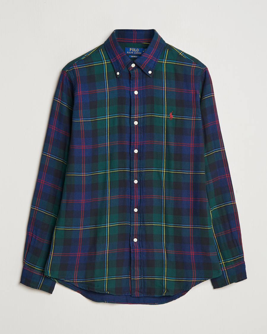 Uomini | Camicie | Polo Ralph Lauren | Custom Fit Double Faced Checked Shirt Green/Indigo