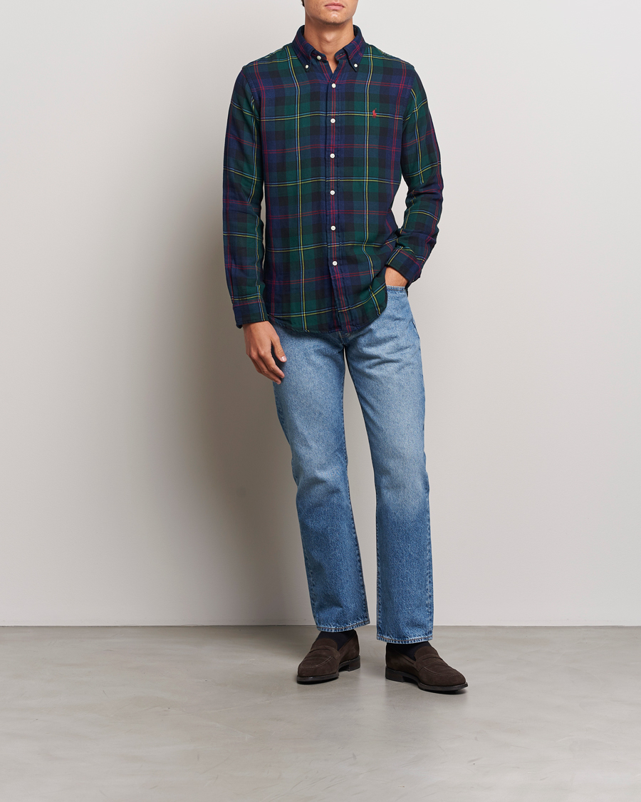 Uomini | Camicie | Polo Ralph Lauren | Custom Fit Double Faced Checked Shirt Green/Indigo
