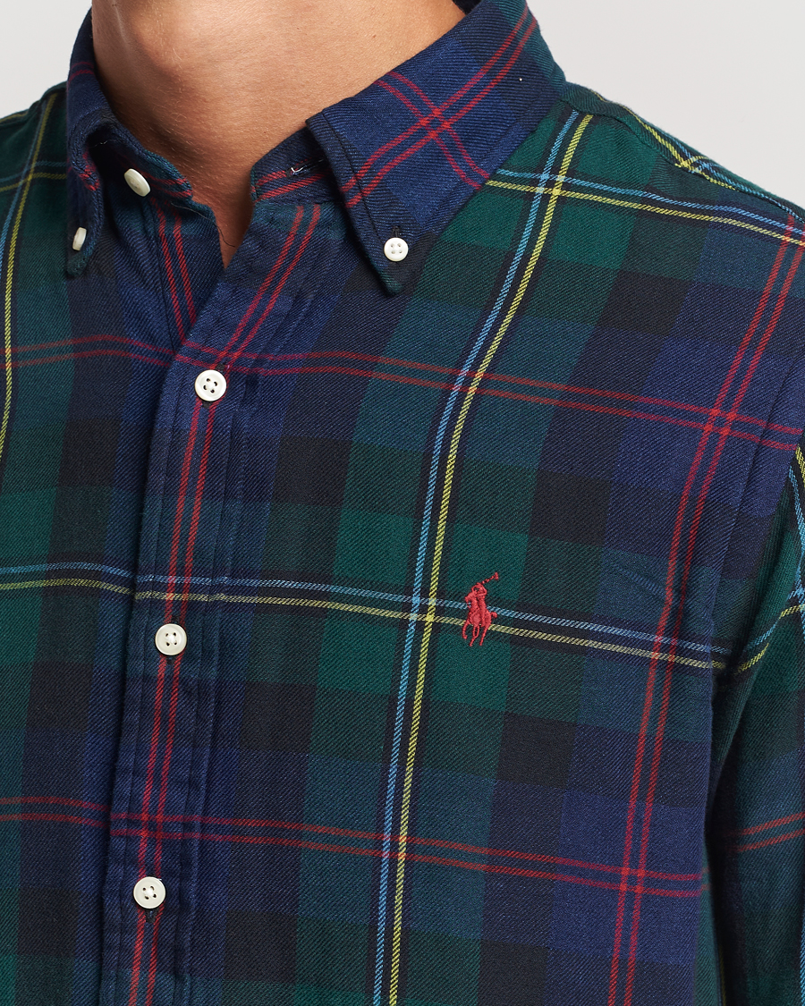 Uomini | Camicie | Polo Ralph Lauren | Custom Fit Double Faced Checked Shirt Green/Indigo