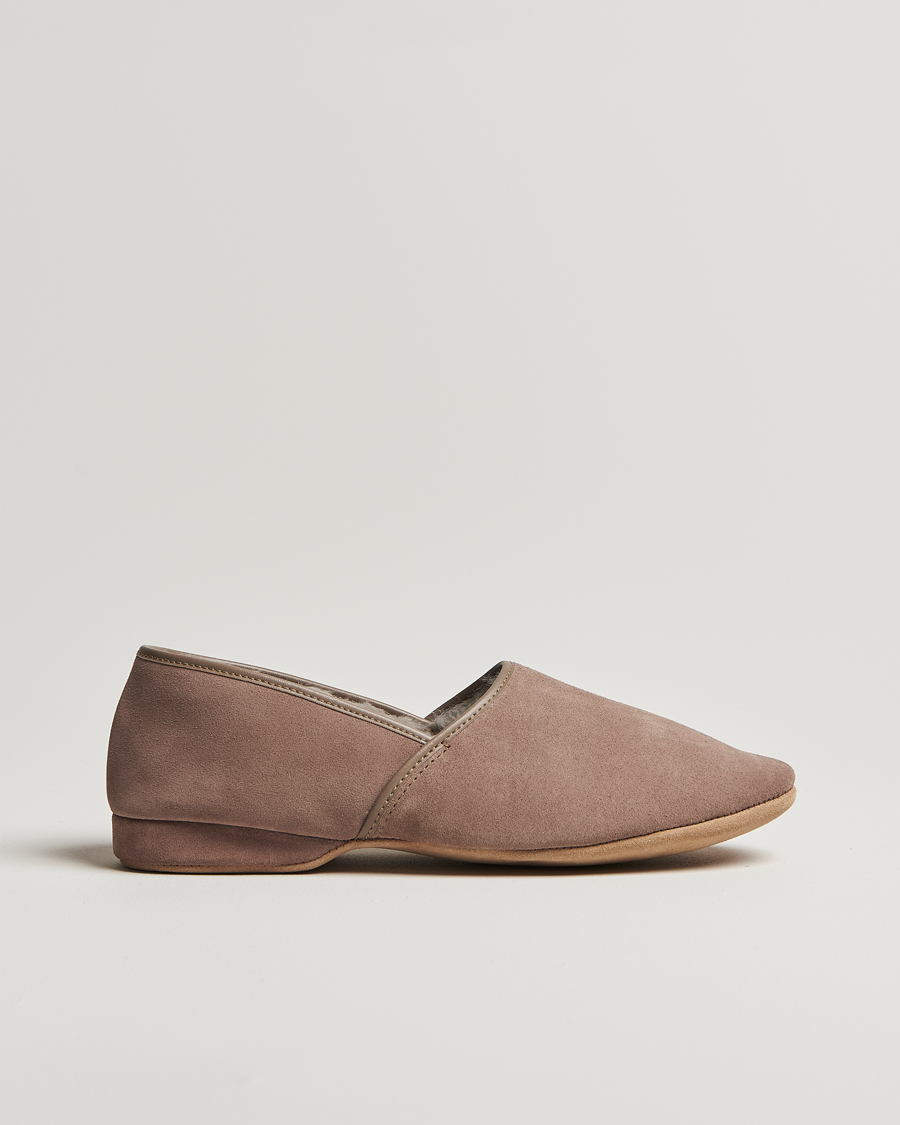 Uomini | Derek Rose Crawford Sheepskin Suede Slippers Beige | Derek Rose | Crawford Sheepskin Suede Slippers Beige