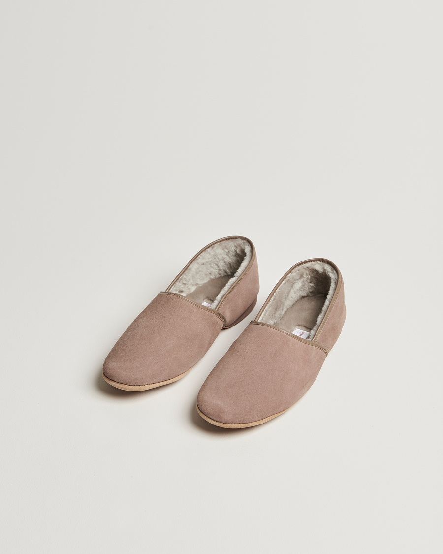 Uomini | Derek Rose Crawford Sheepskin Suede Slippers Beige | Derek Rose | Crawford Sheepskin Suede Slippers Beige
