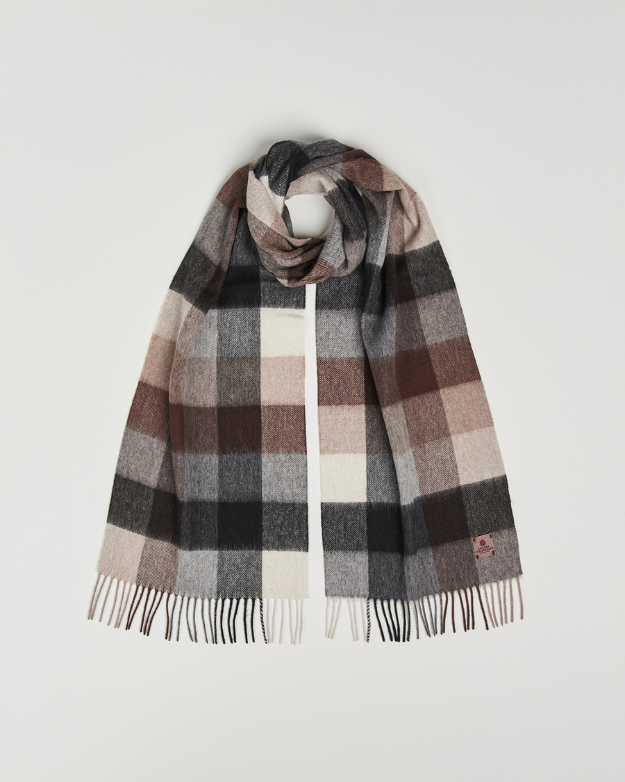 Uomini | Amanda Christensen Wool Block Check Scarf Brown/Grey | Amanda Christensen | Wool Block Check Scarf Brown/Grey