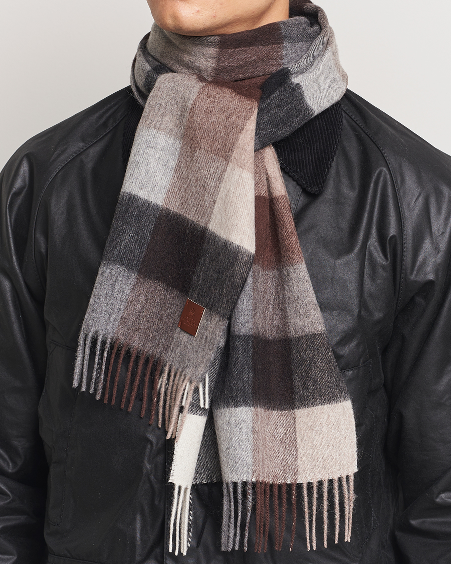Uomini | Amanda Christensen Wool Block Check Scarf Brown/Grey | Amanda Christensen | Wool Block Check Scarf Brown/Grey