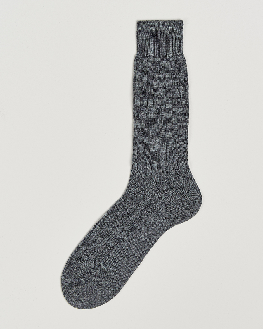 Uomini | Biancheria intima | Bresciani | Link Ribbed Wool Socks Light Grey