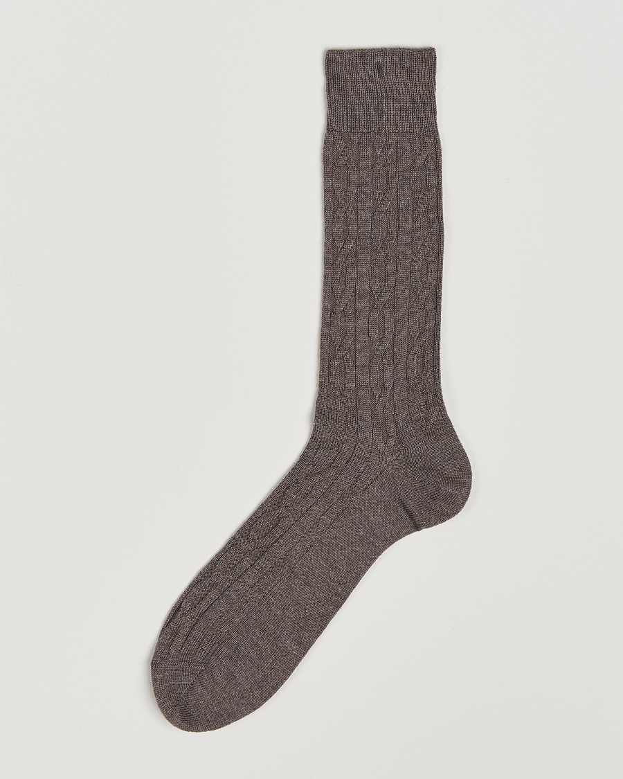 Uomini | Biancheria intima | Bresciani | Link Ribbed Wool Socks Taupe