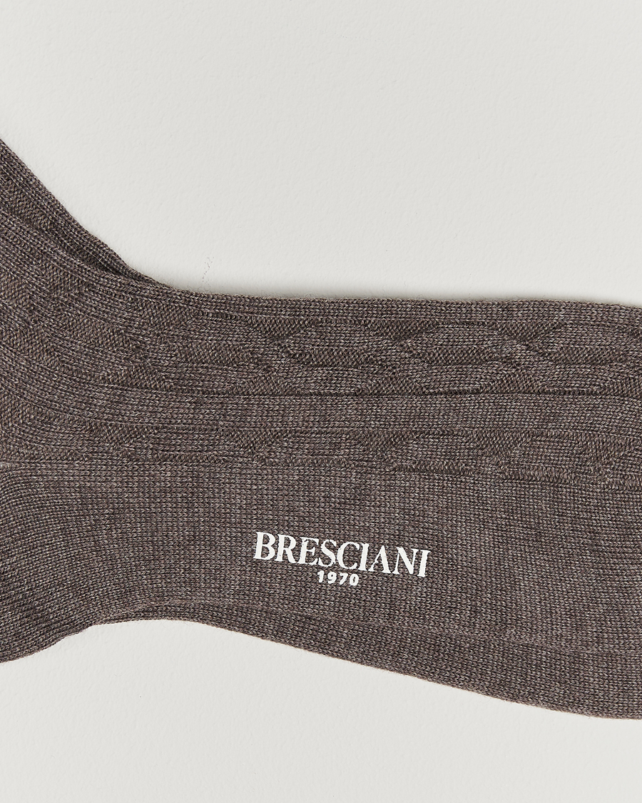 Uomini | Biancheria intima | Bresciani | Link Ribbed Wool Socks Taupe
