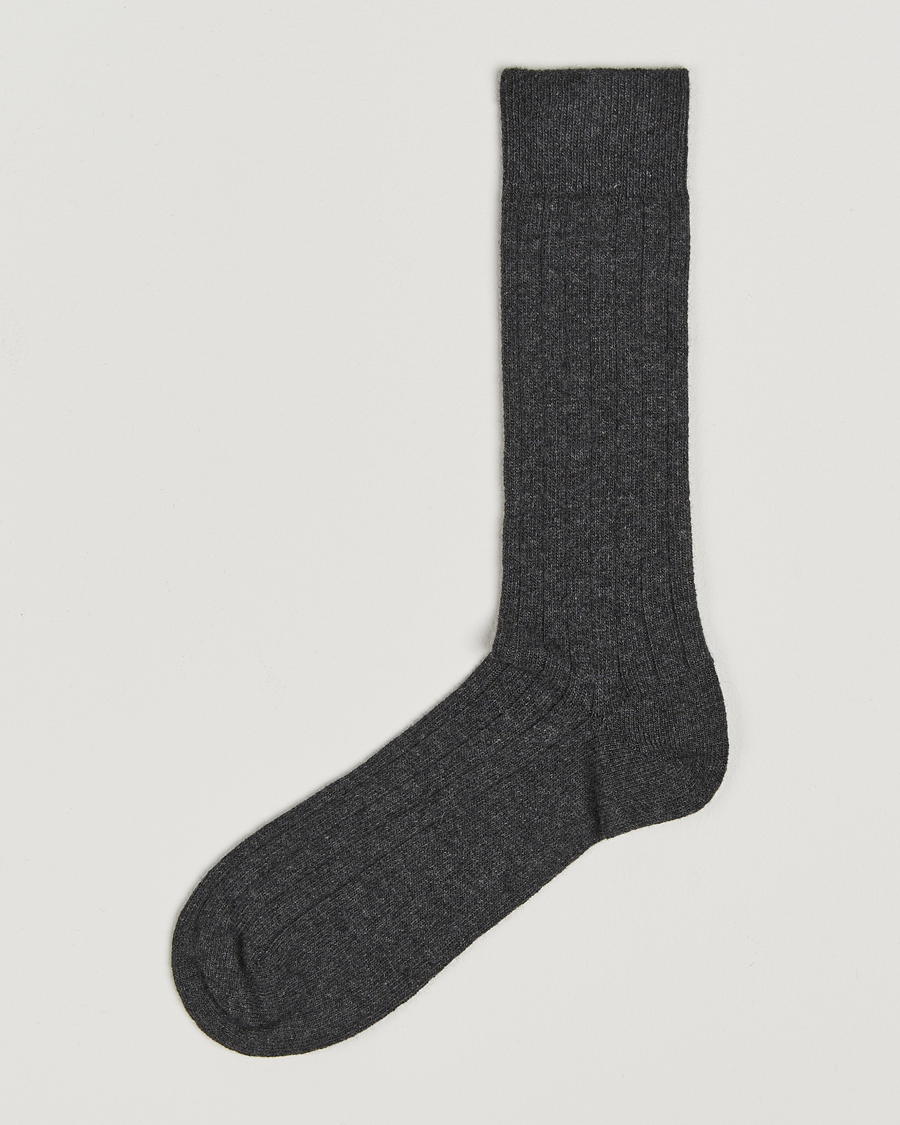 Uomini | Biancheria intima | Bresciani | Wool/Cashmere Ribbed Socks Dark Grey
