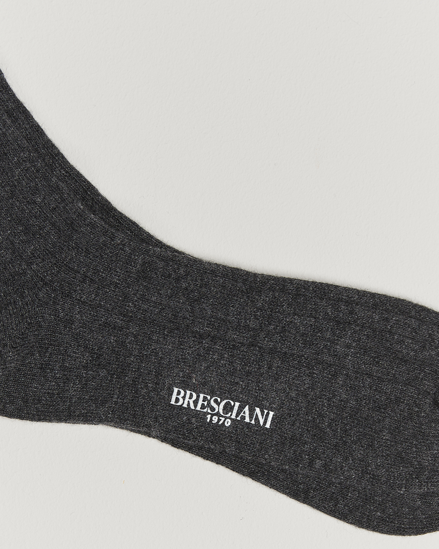 Uomini | Biancheria intima | Bresciani | Wool/Cashmere Ribbed Socks Dark Grey