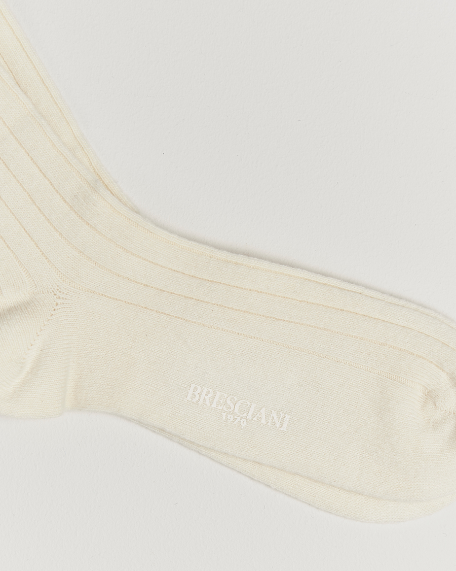 Uomini | Biancheria intima | Bresciani | Wool/Cashmere Ribbed Socks White