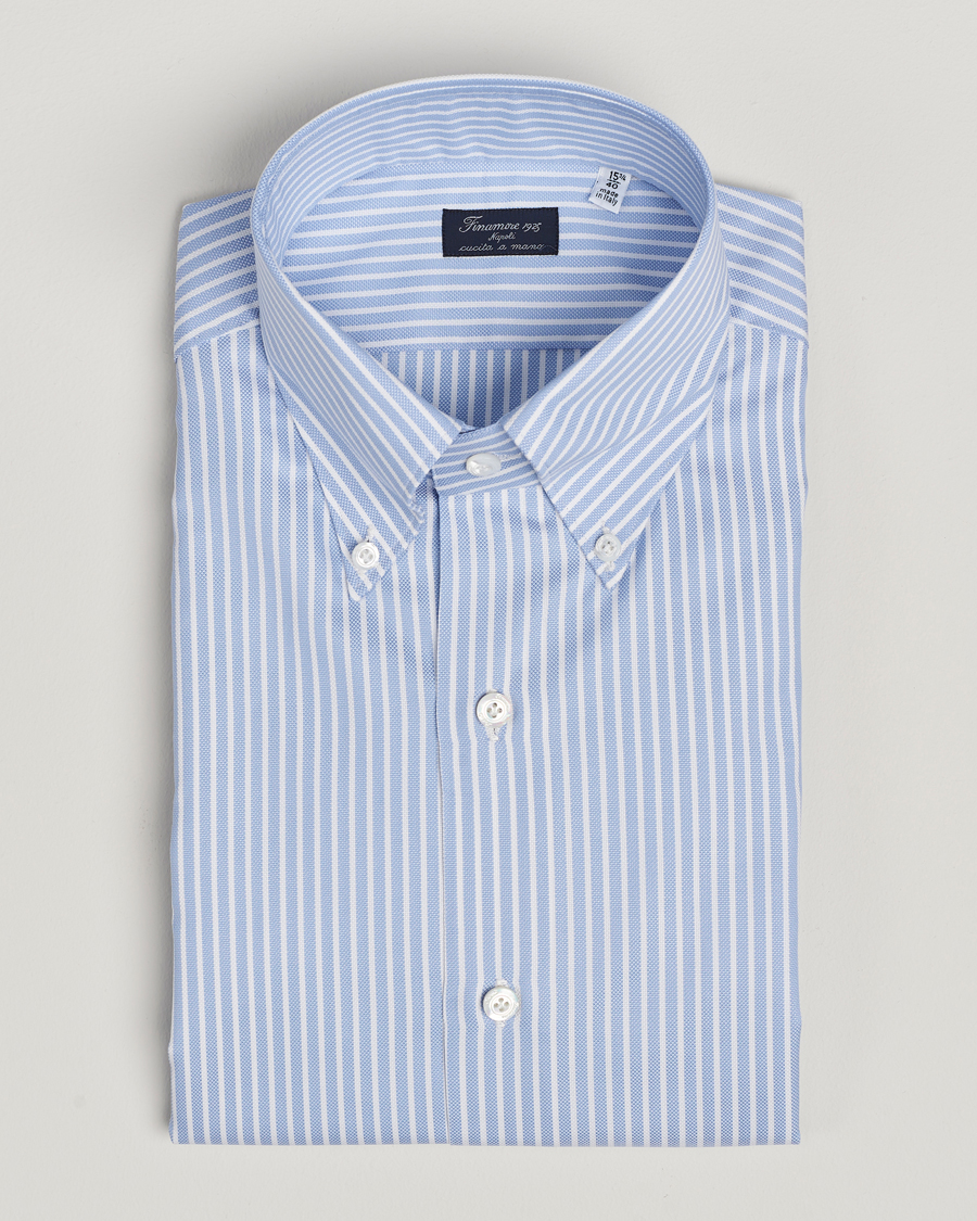 Uomini | Camicie | Finamore Napoli | Milano Slim Oxford Button Down Shirt Blue Stripe