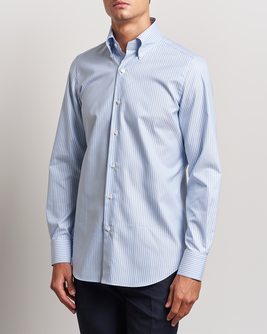 Uomini | Camicie | Finamore Napoli | Milano Slim Oxford Button Down Shirt Blue Stripe