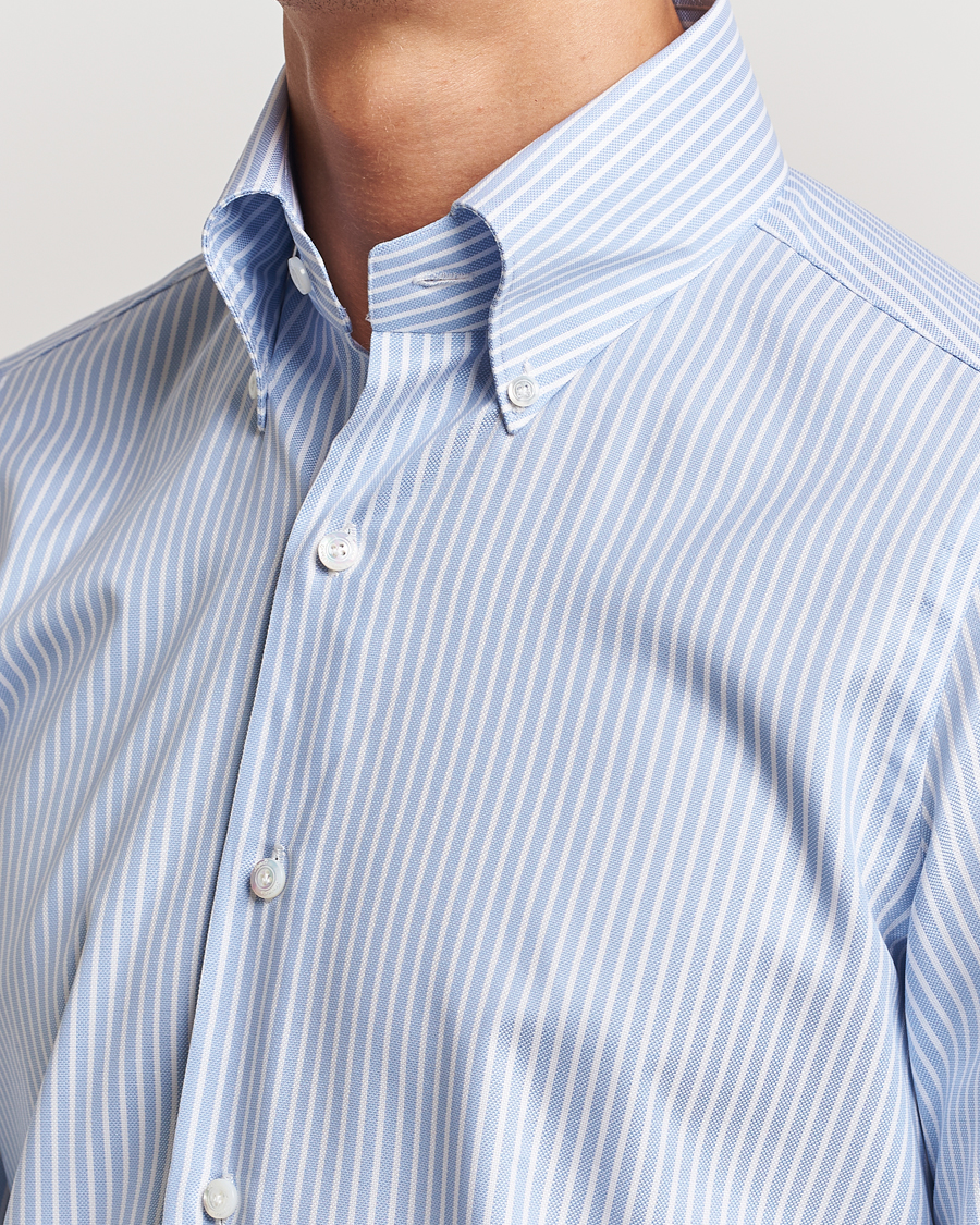 Uomini | Camicie | Finamore Napoli | Milano Slim Oxford Button Down Shirt Blue Stripe