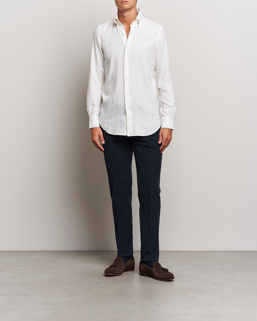 Uomini | Camicie | Finamore Napoli | Milano Slim Cashmere BD Shirt White