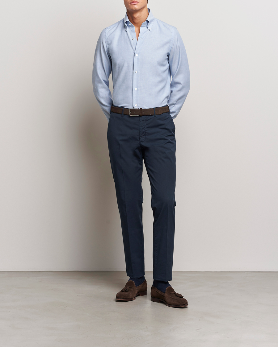 Uomini | Camicie | Finamore Napoli | Milano Slim Cashmere BD Shirt Light Blue