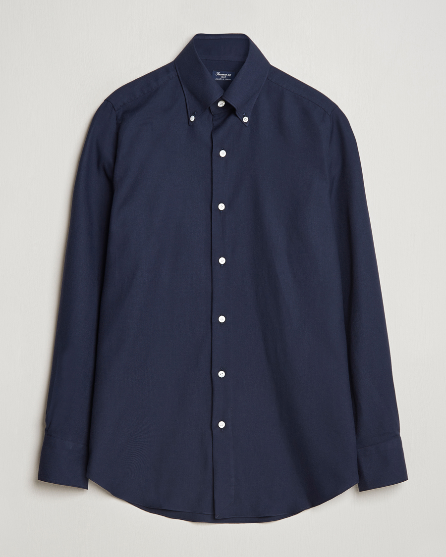 Uomini | Camicie | Finamore Napoli | Milano Slim Cashmere BD Shirt Navy