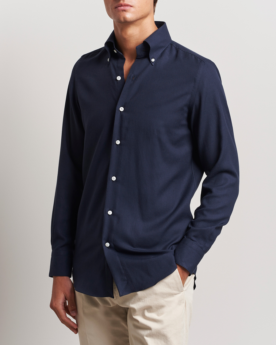 Uomini | Camicie | Finamore Napoli | Milano Slim Cashmere BD Shirt Navy