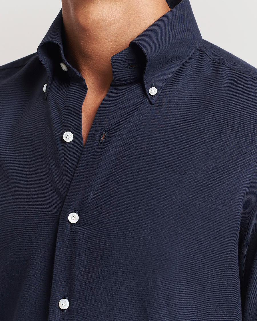 Uomini | Camicie | Finamore Napoli | Milano Slim Cashmere BD Shirt Navy