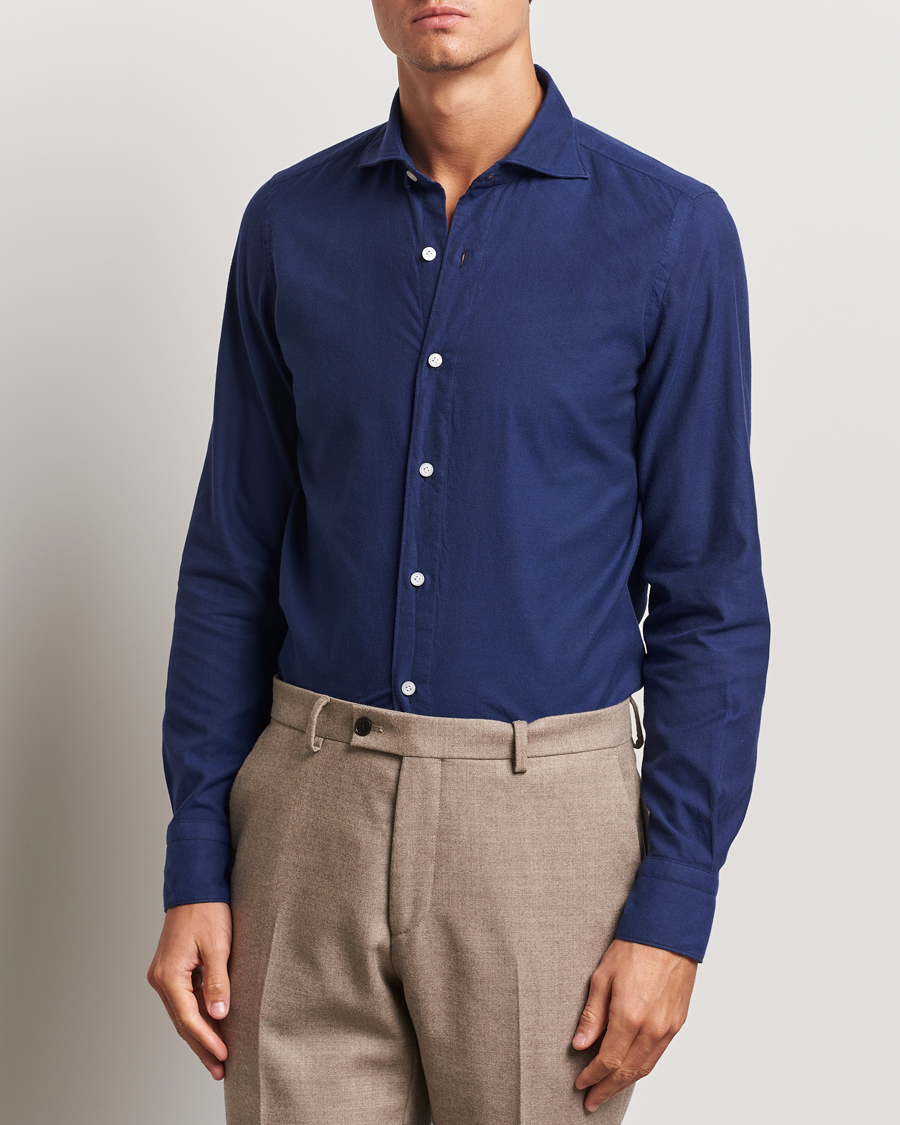 Uomini | Camicie | Finamore Napoli | Gaeta Flannel Shirt Navy