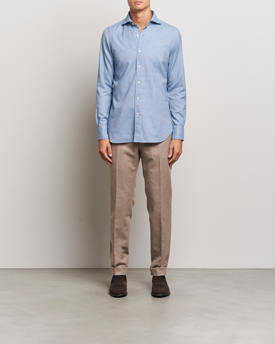 Uomini | Camicie | Finamore Napoli | Gaeta Flannel Shirt Light Blue