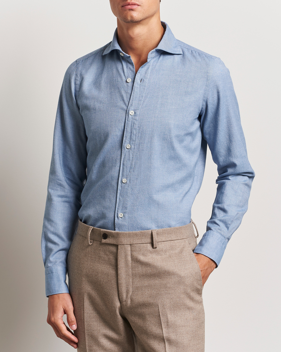 Uomini | Camicie | Finamore Napoli | Gaeta Flannel Shirt Light Blue