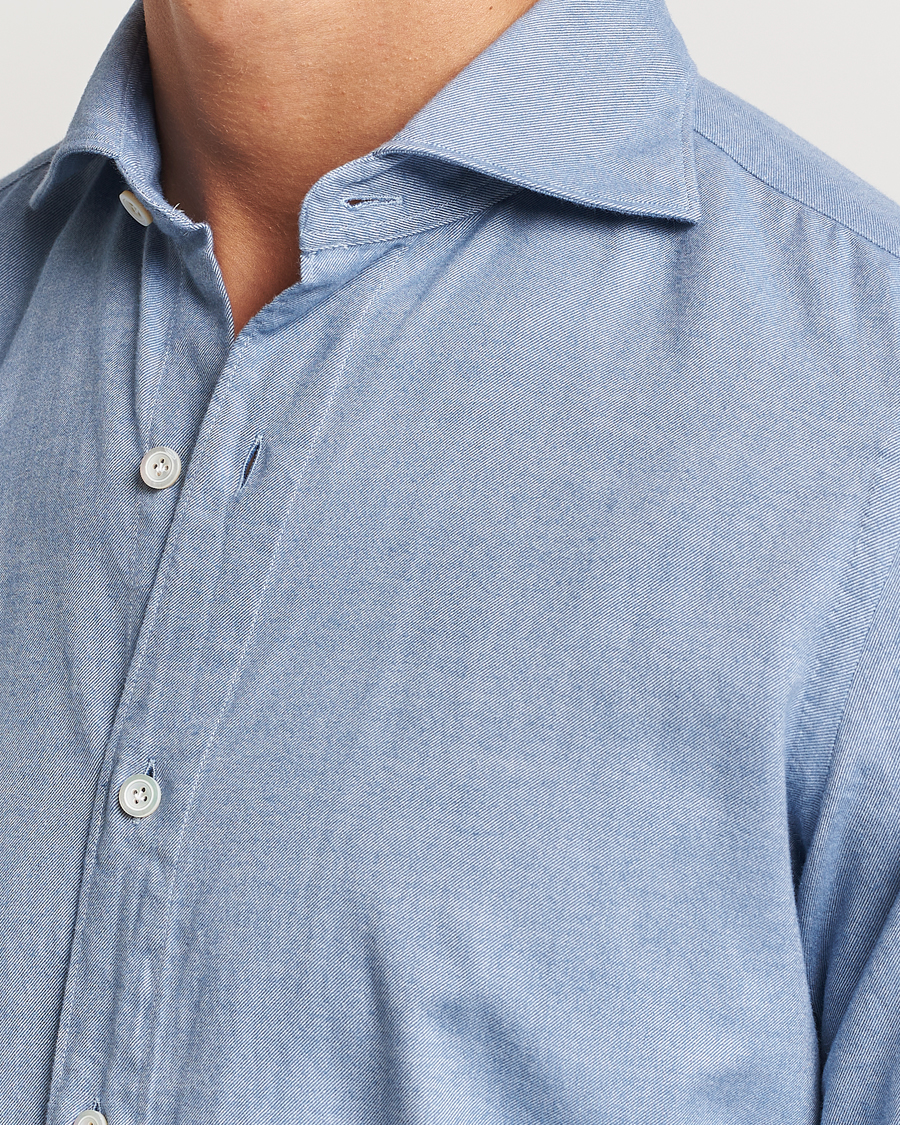 Uomini | Camicie | Finamore Napoli | Gaeta Flannel Shirt Light Blue