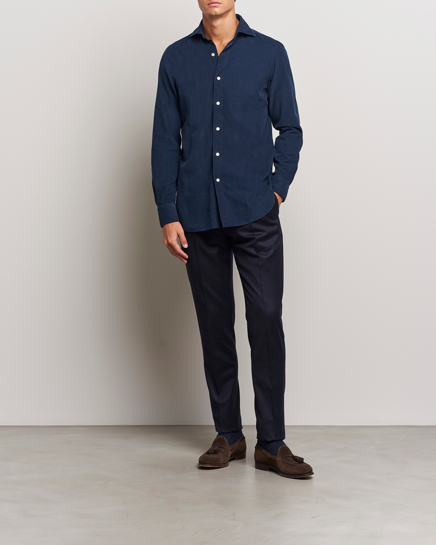 Uomini | Camicie | Finamore Napoli | Gaeta Corduroy Shirt Navy