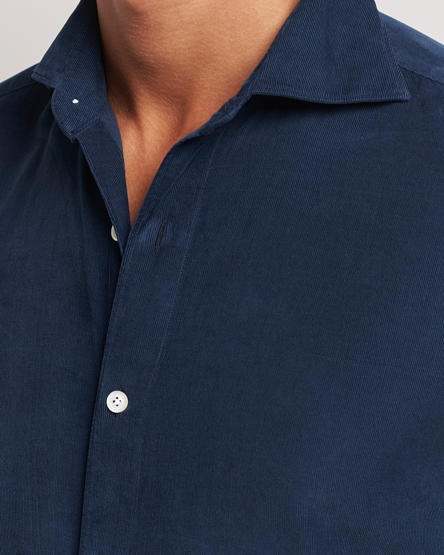 Uomini | Camicie | Finamore Napoli | Gaeta Corduroy Shirt Navy