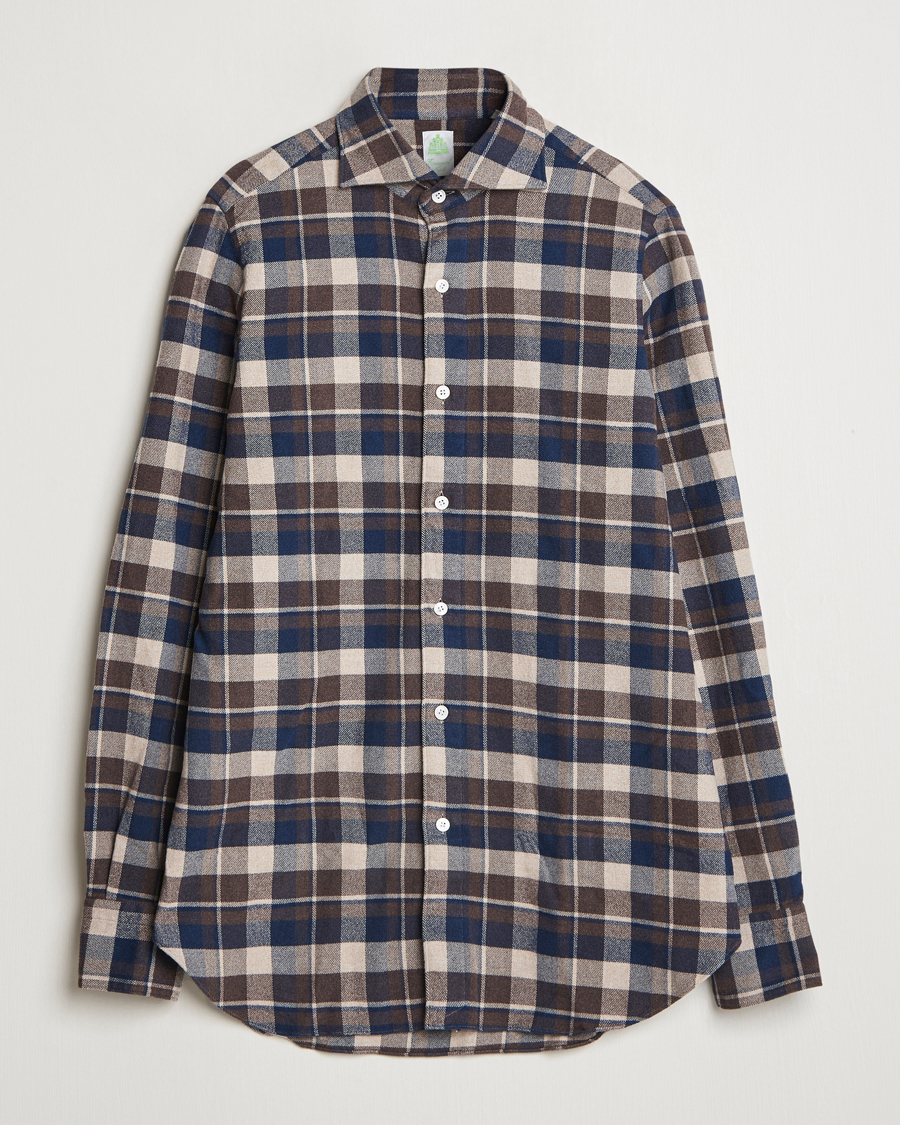 Uomini | Camicie | Finamore Napoli | Gaeta Flannel Shirt Navy Check