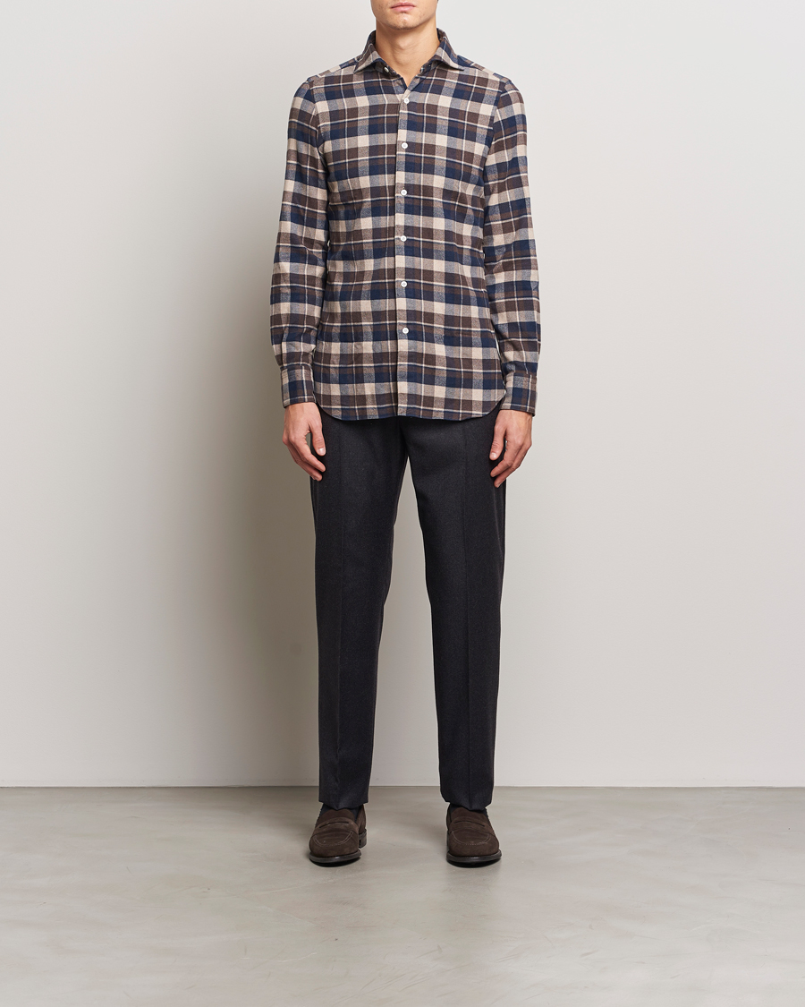 Uomini | Camicie | Finamore Napoli | Gaeta Flannel Shirt Navy Check