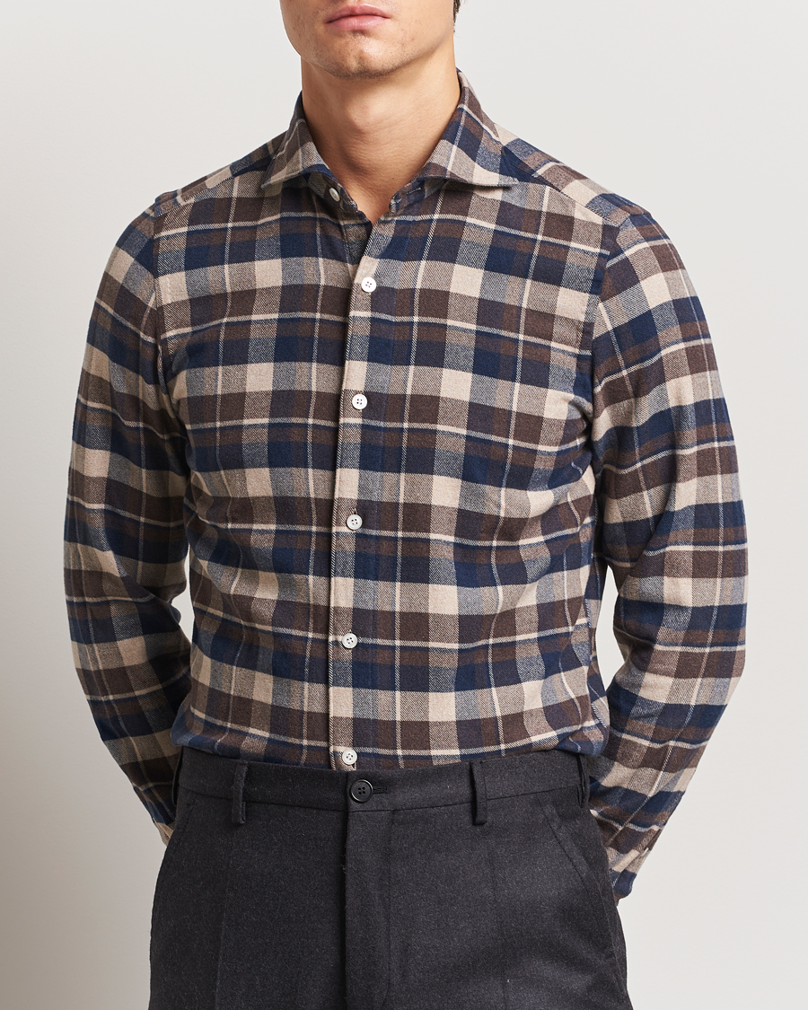 Uomini | Camicie | Finamore Napoli | Gaeta Flannel Shirt Navy Check