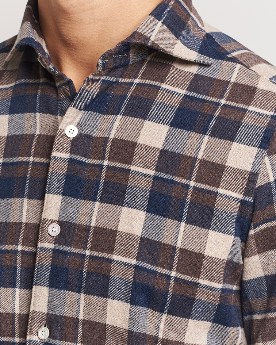 Uomini | Camicie | Finamore Napoli | Gaeta Flannel Shirt Navy Check