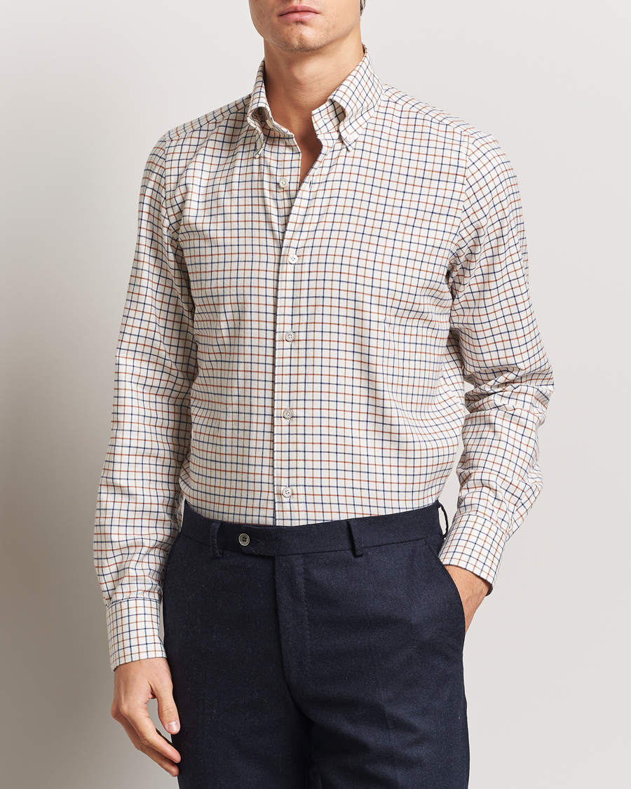 Uomini | Camicie | Finamore Napoli | Gaeta Flannel Shirt Beige Check