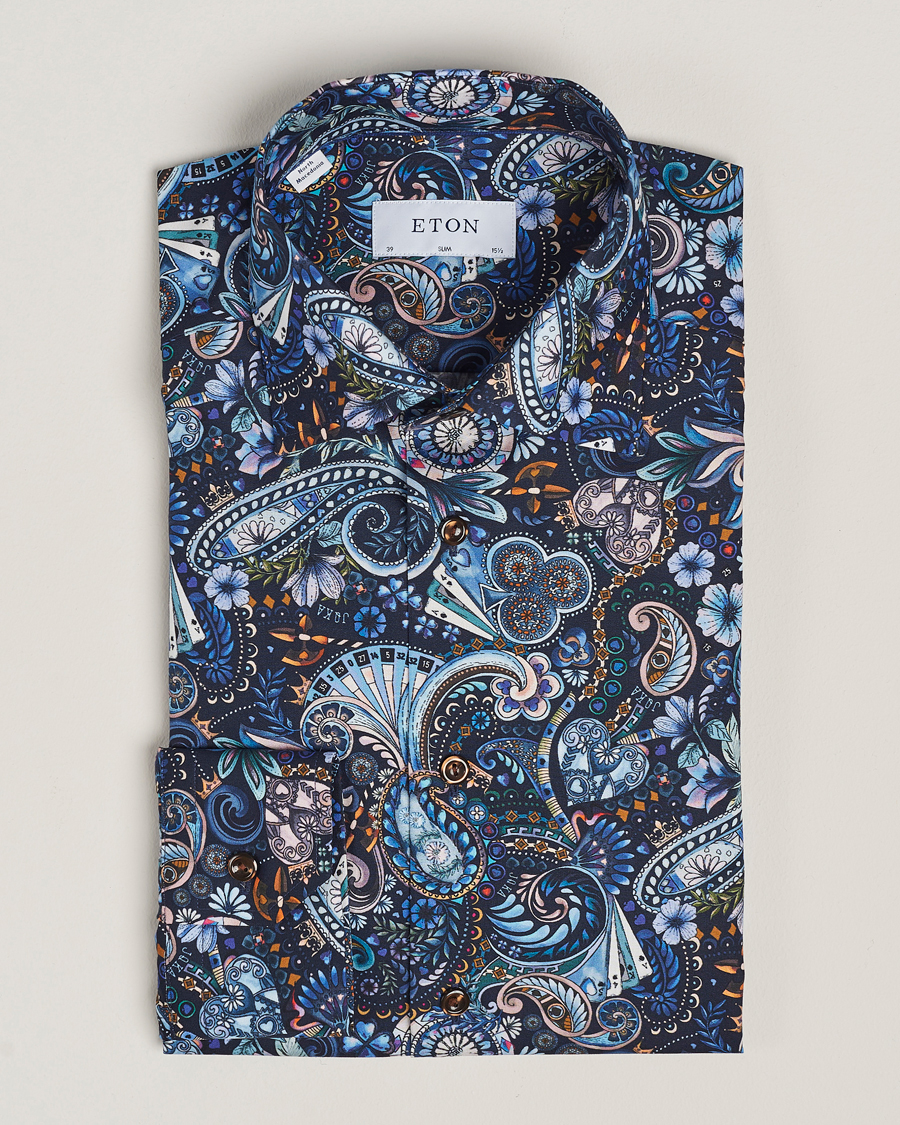 Uomini | Camicie | Eton | Slim Fit Signature Twill Printed Shirt Navy
