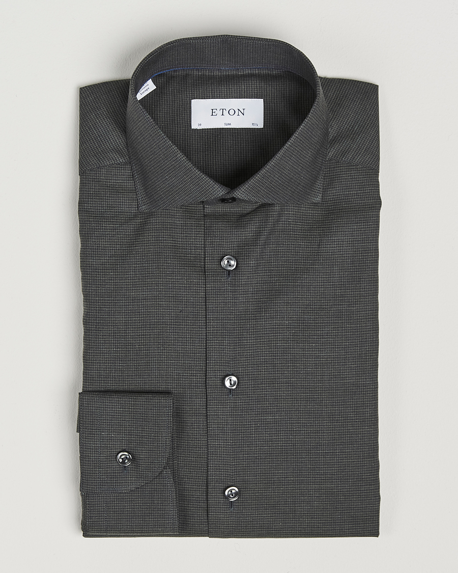 Uomini | Camicie | Eton | Slim Fit Wrinkle Free Flannel Pepita Shirt Green