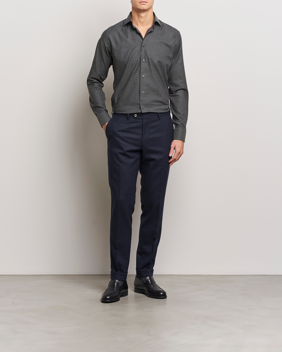 Uomini | Camicie | Eton | Slim Fit Wrinkle Free Flannel Pepita Shirt Green