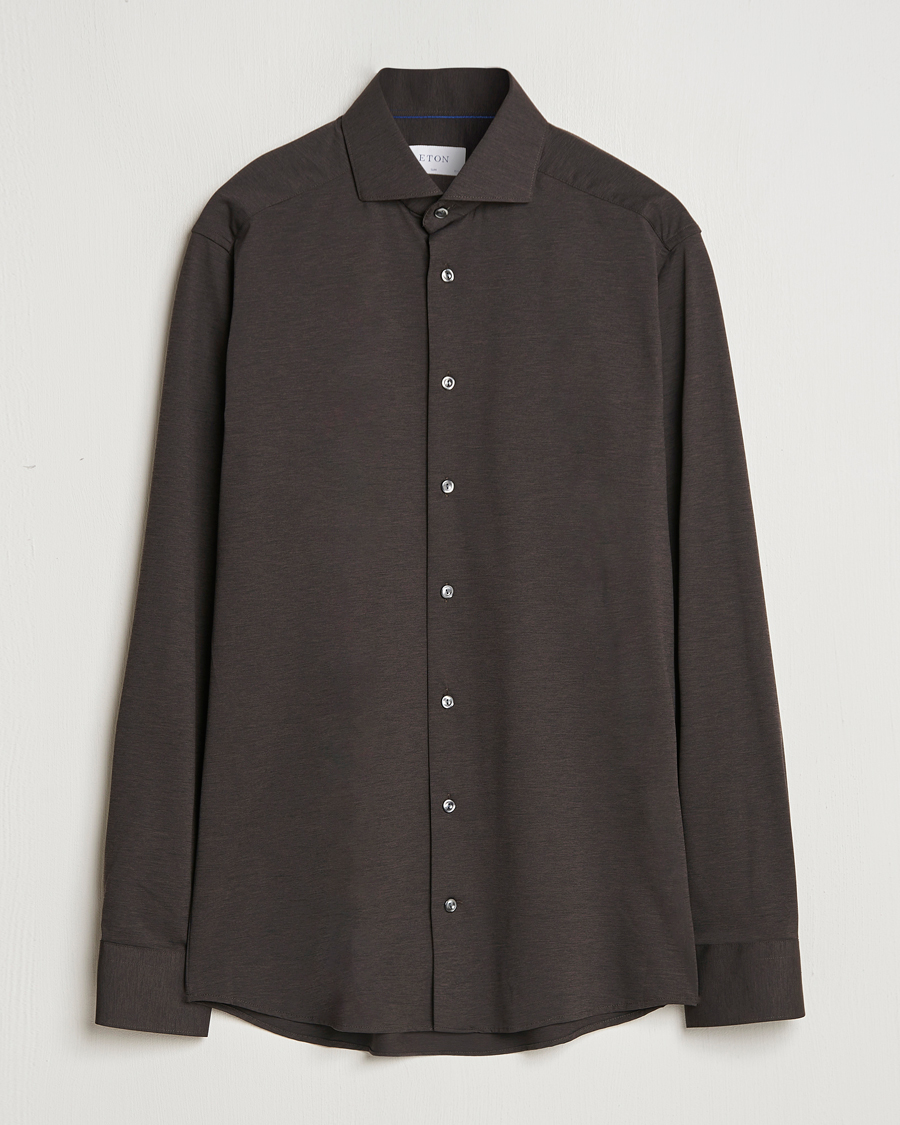 Uomini | Camicie | Eton | Slim Fit Four Way Stretch Shirt Dark Brown