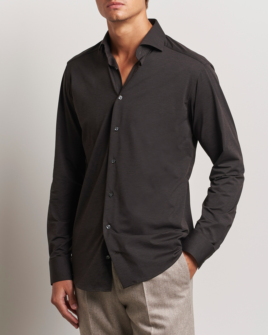 Uomini | Camicie | Eton | Slim Fit Four Way Stretch Shirt Dark Brown