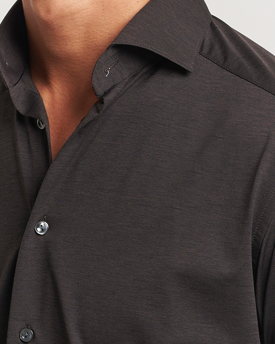 Uomini | Camicie | Eton | Slim Fit Four Way Stretch Shirt Dark Brown