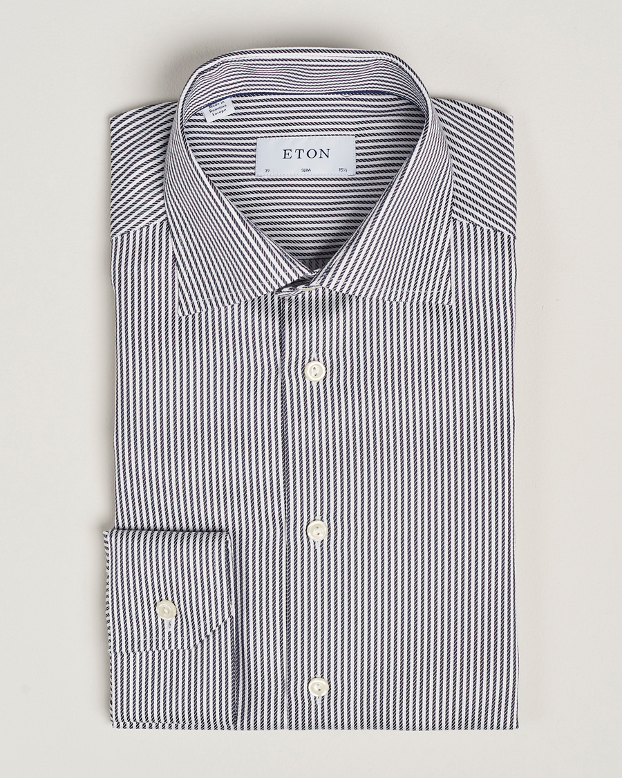 Uomini | Camicie | Eton | Slim Fit Signature Twill Striped Shirt Grey/White
